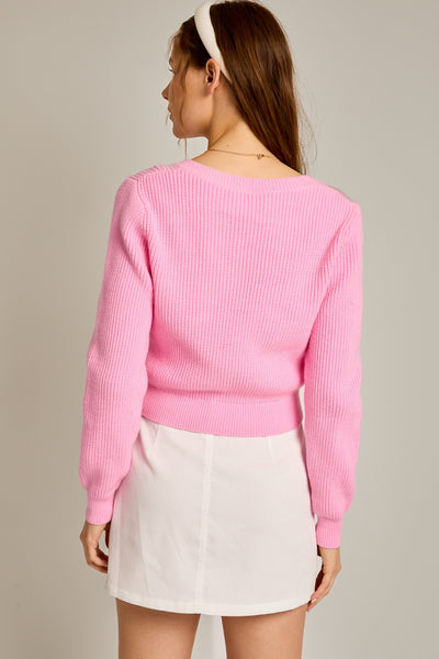 Bubblegum Pink V-Neck Sweater Top