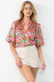 Pink Floral Puff Sleeve Smock Top