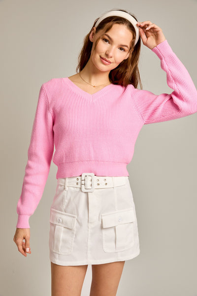 Bubblegum Pink V-Neck Sweater Top