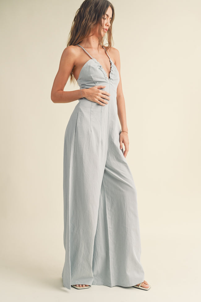 Light Denim Washed Cotton Jumpsuit