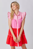 Pink Tiered Dress with Flutter Sleeve