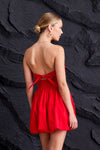 Red Strapless Bubble Hem Mini Dress