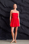 Red Strapless Bubble Hem Mini Dress