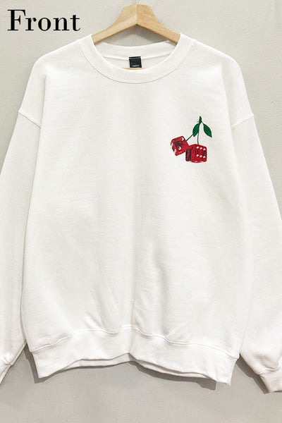 White Colored "Let's Roll" Red Dice Graphic Sweatshirt