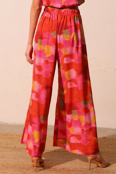 Red Malibu Sunset Pleated Wide Leg Pants