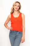 Tomato Red Front Button Detail Sweater Tank Top