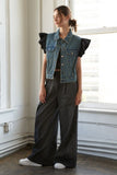 Medium Wash Denim Vest with Black Ruffle Detail