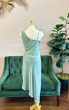 Sage Green Asymmetrical One Shoulder Cowl Neck Midi Dress