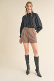 Taupe and Wine Colored Houndstooth Tweed Shorts