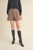 Taupe and Wine Colored Houndstooth Tweed Shorts