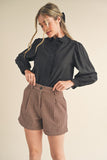 Taupe and Wine Colored Houndstooth Tweed Shorts