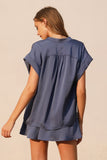 Storm Blue Washed Poly Silk Blouse