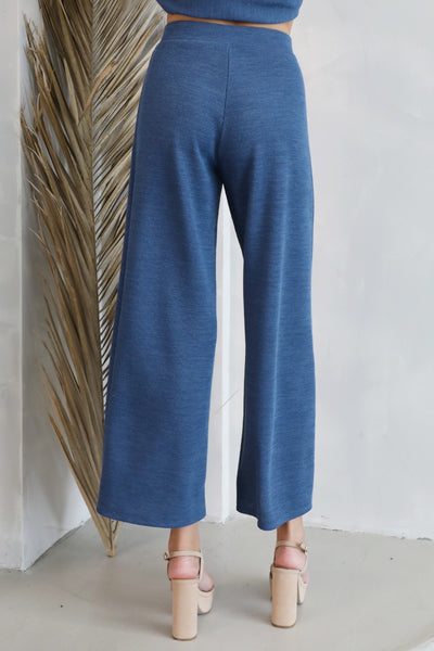 Storm Blue Ribbed Knit Wide Leg Pants