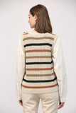 Taupe & Off White Attached Cotton Poplin Shirt & Striped Sweater Vest