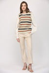 Taupe & Off White Attached Cotton Poplin Shirt & Striped Sweater Vest