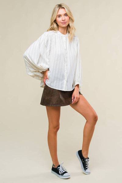 Ivory Striped Woven Button Down Top