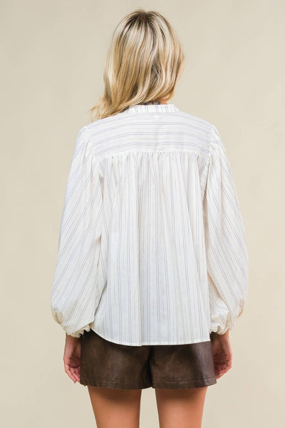 Ivory Striped Woven Button Down Top