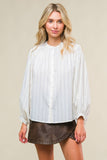 Ivory Striped Woven Button Down Top