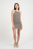 Black and Cream Striped Knitted Sleeveless Mini Dress