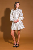 Cream and Brown Striped Woven Mini Dress with Belt