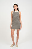 Black and Cream Striped Knitted Sleeveless Mini Dress