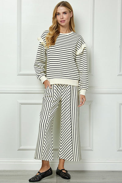 Mixed Stripe Drawstring Cropped Pants