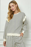 Striped Long Sleeve Sweatshirt with Ruffle Detail