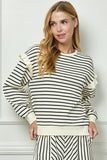 Striped Long Sleeve Sweatshirt with Ruffle Detail