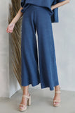 Storm Blue Ribbed Knit Wide Leg Pants