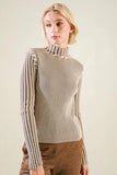 Natural & Brown Ribbed High Neck Sweater