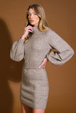 Tan Knit Sweater Dress with Belt Detail