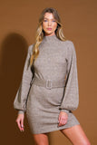 Tan Knit Sweater Dress with Belt Detail