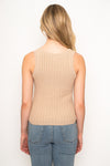 Taupe Colored Front Button Detail Sweater Tank Top