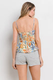 Teal Multi Tropical Floral Print Ruched Tank Top