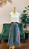 Wide Leg Red & Blue Striped Detailed Pants