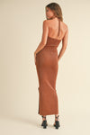 Toffee Colored Metallic Twist Knitted Maxi Dress