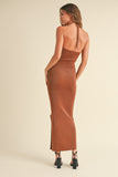 Toffee Colored Metallic Twist Knitted Maxi Dress