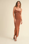 Toffee Colored Metallic Twist Knitted Maxi Dress