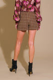 Brown & Black Woven Tweed Front Slit Detail Skort