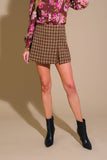 Brown & Black Woven Tweed Front Slit Detail Skort