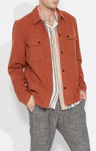 Rust Colored Snap Front Knit Shirt Jacket