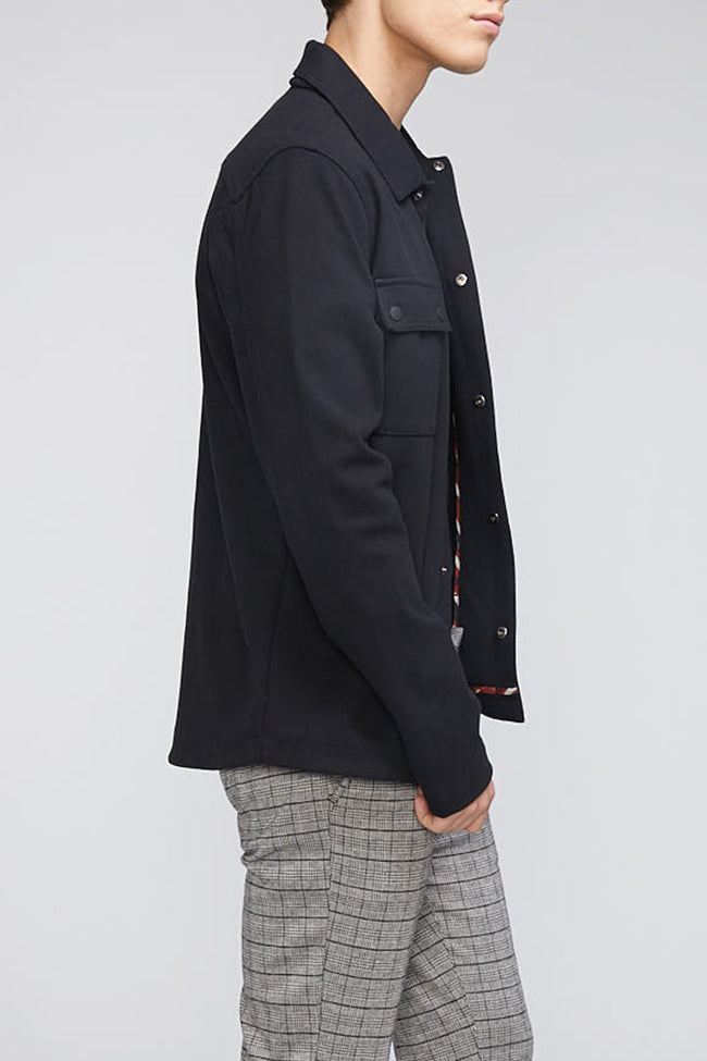 Black Colored Snap Front Knit Shirt Jacket