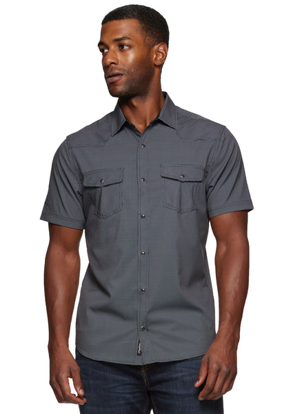 Charcoal Colored Western Cut Pearl Snap Short Sleeve Button Up