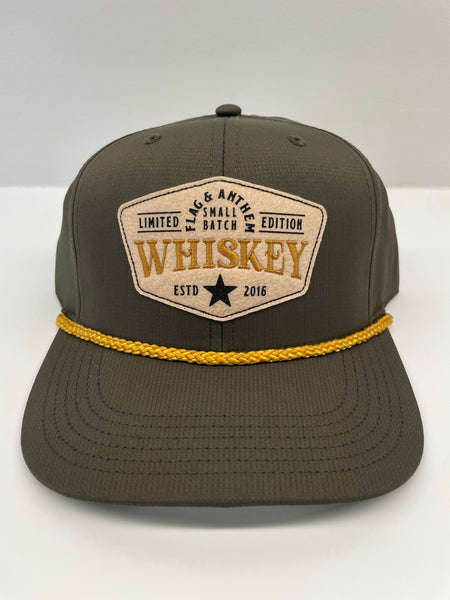 Olive Colored Whiskey Trucker Hat with Rope Detail