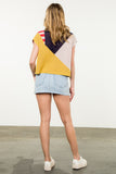 Cream, Mustard, & Navy Color Block Pattern Knit Vest