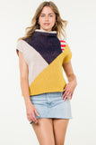 Cream, Mustard, & Navy Color Block Pattern Knit Vest