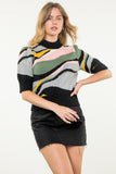 Sage Short Sleeve Abstract Wave Pattern Knit Top