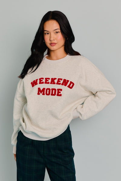 Heather Grey & Red "Weekend Mode" Crew Neck Sweatshirt