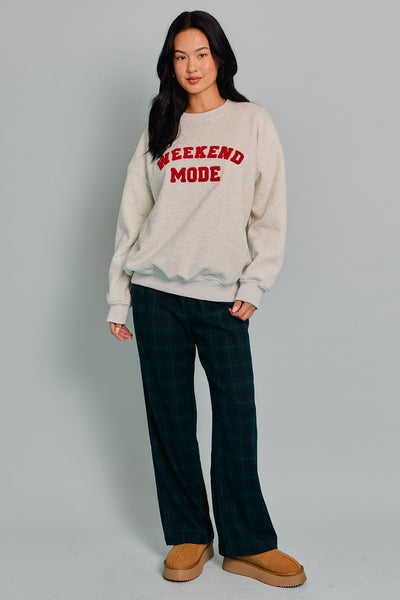 Heather Grey & Red "Weekend Mode" Crew Neck Sweatshirt