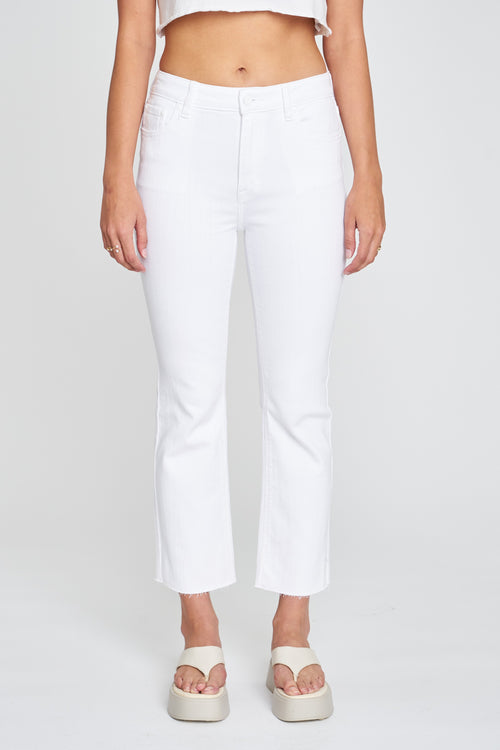 Emery White High Rise Cropped Boot Cut Jeans